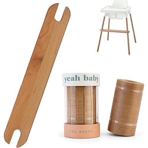 Adjustable Footrest & Leg Wrap Set Compatible with the IKEA Antilop Highchair (Cherry) - High Chair Accessories Bundle - Attachable Foot Rest w/Support Clamps & Matching Leg Stickers