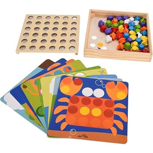 Generic Matching Mosaic Pegboard Toy Creative Button Art Puzzle for Kids Building Educational Mushroom Pegs Set (Animal Cognitive Mushroom Nails)