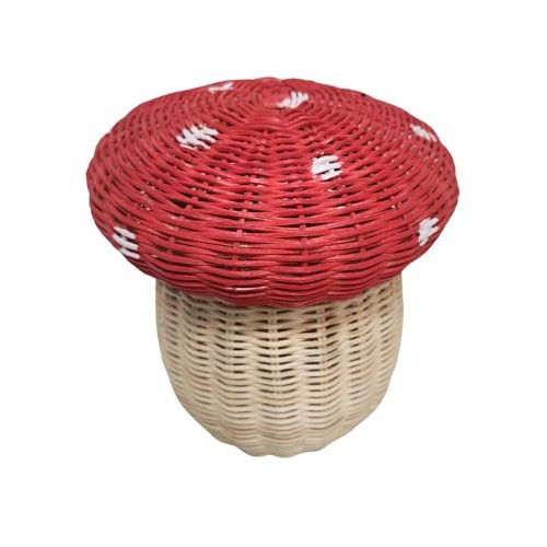 WorldBazzar Handmade Rattan Weave MUSHROOM MARIO Forest Enchanted Gift Kids Room Nest Basket Wicker Bin Storage Boho Nursery Shelf Decor Organizer Farm