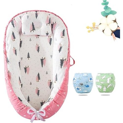 Baby Lounger for Newborn with Pillow, Baby Nest for Newborn 0-24 Months, Portable Baby Sleeping Nest for Home & Travel, Breathable & Soft, Foldable (F)