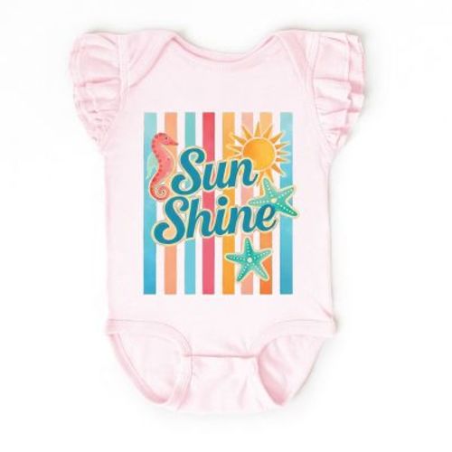 Sunshine Seahorse Stripes - Baby Flutter Sleeve Bodysuit