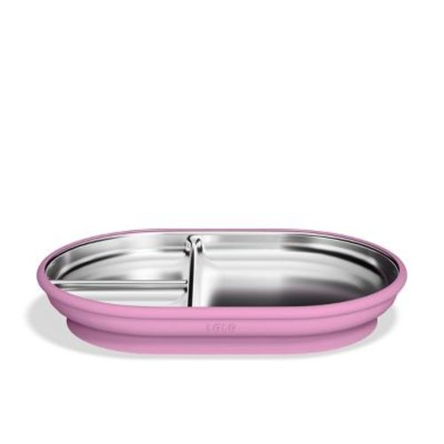 Lalo 9.84" Stainless Steel Suction Baby Plate - Bubble Gum