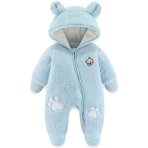 Fairy Baby Newborn Baby Snowsuit Bear Onesie Footie Romper Winter Thick Fleece Jumpsuit Infant Coat for Girls Boys 0-12M
