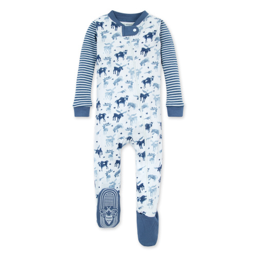 Antler Family Organic Baby Zip Front Snug Fit Footed Pajamas