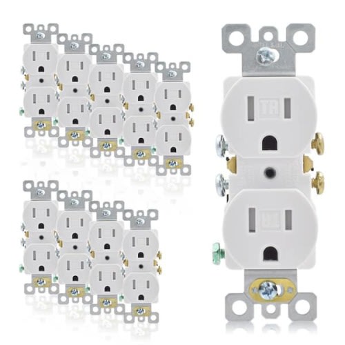 15 Amp 125-Volt Residential Grade Self Grounding Tamper Resistant Duplex Outlet, White (10-Pack)