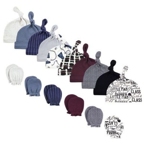 Hudson Baby Infant Boy Cotton Cap and Scratch Mitten Bundle Set, Pocket Watch Vintage Little Man, 0-6 Months