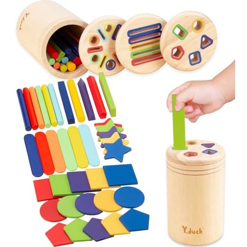 3-in-1 Montessori Toddler Toys - Educational Shape Sorter Stacking Games for Ages 1 2 3 Year Old, Preschool Learning Activities Toy, Wooden Fidget Toys, Best for 12 15 18 Month Boy (Escalate Edition)
