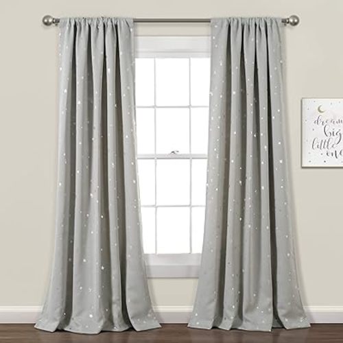 Lush Decor Star Blackout Window Curtain Panels Pair 52" W x 84" L Light Gray - Blackout Curtains for Bedroom - Gray Nursery Decor - Kids Curtains