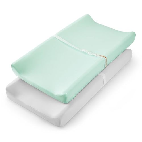 TILLYOU Changing Pad Cover Set in Soft Jersey Material - Fits 32"/34''x16 Contoured Pad for Babies, Lt Green & Lt Gray
