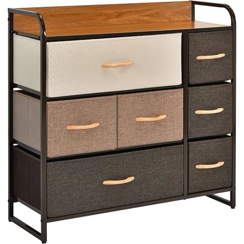 Giantex 7 Drawer Dresser Storage Tower with Foldable Fabric Drawers, Steel Frame & Wooden Top Vertical Organizer Unit for Closets, Nursery, Bedroom Utility Dresser Chest (31.5 x 11.5 x 31 inch)