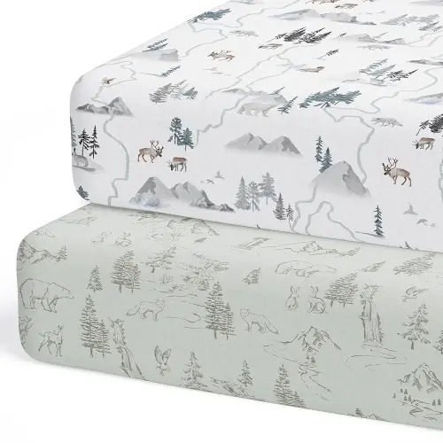 Crib Sheets Neutral - Fitted Baby Crib Sheets Bed for Girl Boy - 2 Pack Standard & Toddler Mattress - Buttery Soft Organic Cotton Blend (Arctic Journey)