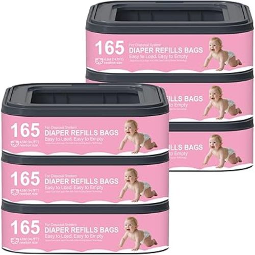 Square Starter Refills Disposal Bags Refill Compatible with Genie Diaper Compact,Select Pails (Not Fit Classic Version Pails), Hold Up to 165 Newborn-Sized Diapers Per Refill,6 Pack