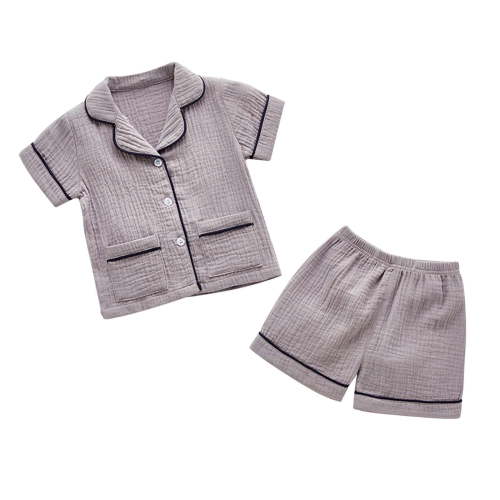 Weebloom Baby Boy Girl Pajamas Kids Short Sleeves 2 Piece Button Down Classic Shorts Jumpsuit Rompers Pajamas,Grey 6-12 Months