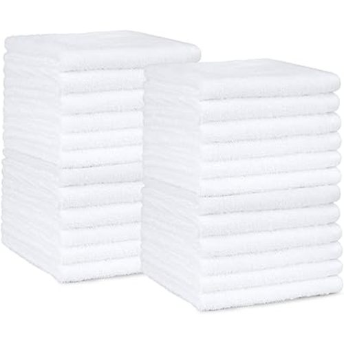 Amazon Basics Bath towel for Face, bathroom, 100% Cotton Extra Absorbent, Fast Drying salon towels, 60 Pack, White (12 x 12 inches)