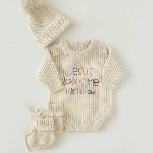 Christmas Baby Romper, Jesus Loves Me Baby Outfit, Christian Coming Home Outfit for Baby, Baby Shower Gift, Newborn Gift, My First Christmas