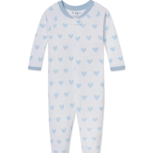 LAKE Pima Cotton Pajamas | French Blue Heart Baby Sleeper