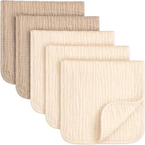 KeaBabies Organic Muslin Burp Cloths Baby Boy, Girl, 5-Pack (Ecru)