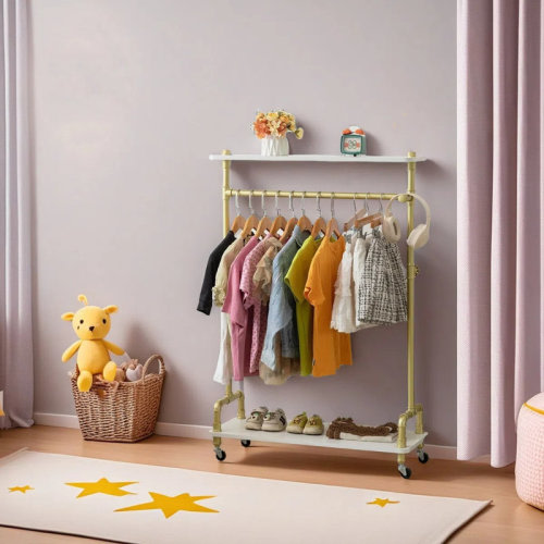 Rosdorf Park Kids Clothing Rack, Small Kids Clothes Rack With Bottom Storage Shelf, Child Clothes Hanger Rack For Coats, Metal Dance Costume Garment Rack For Hanging Clothes, Gold | Wayfair