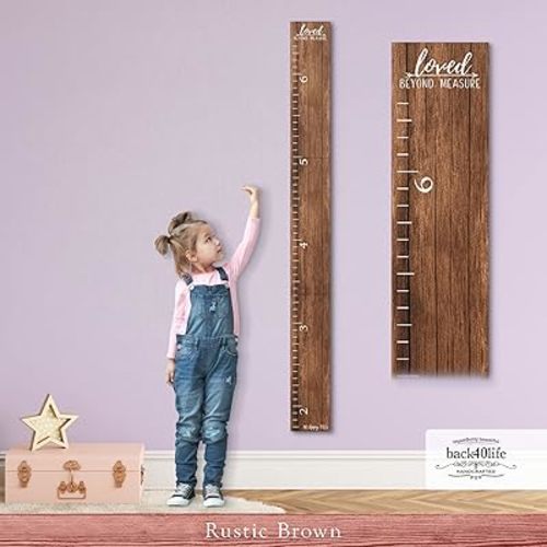 Farmhouse Style Wooden Kids Growth Chart Ruler for Boys and Girls (Rustic Brown - NTT)
