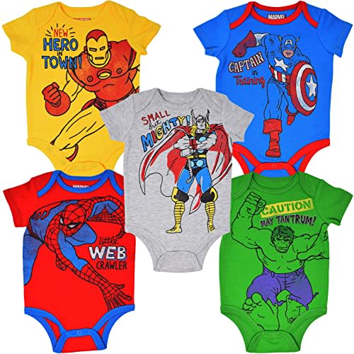 Marvel Avengers Baby Boys 5 Pack Short-Sleeve Bodysuits