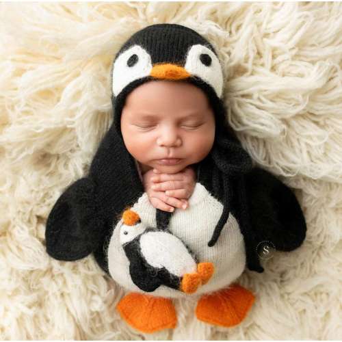 Newborn Penguin Cocoon Photo Props, Penguin Newborn Photography props, Newborn Penguin Potato Pouch with Bonnet, Newborn Coming Home Outfit