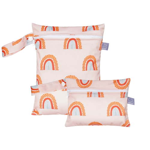 2 Pack Cute Little Wet Dry Bags for Baby Diapers & Breast Pump Parts, Waterproof Reusable Wet Bag with Handle, Beach Pool Gym Bag Stroller Yoga Toiletries Daycare Organizer