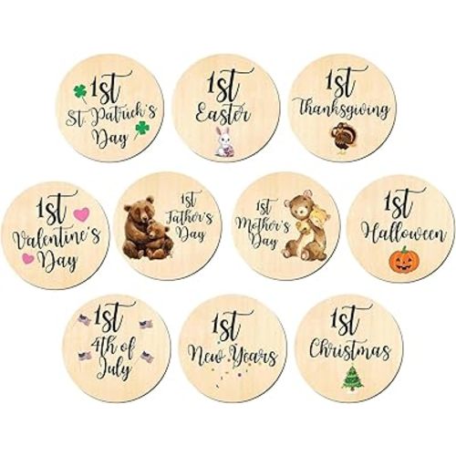 My First Holiday Milestone Cards, Baby Milestone Holiday Wood Discs Marker, Wood Milestone Card, Baby Milestones, Photo Prop(Holiday)