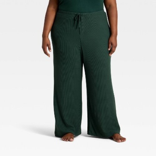 Women's Cozy Ribbed Wide Leg Pants - Auden™ Green L