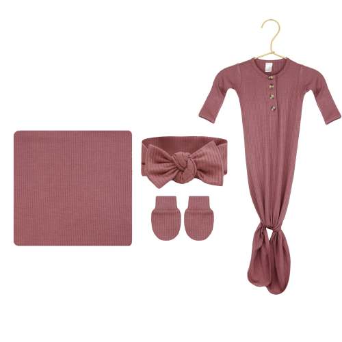 Marjorie Ribbed Newborn Headband Bundle (Gown)