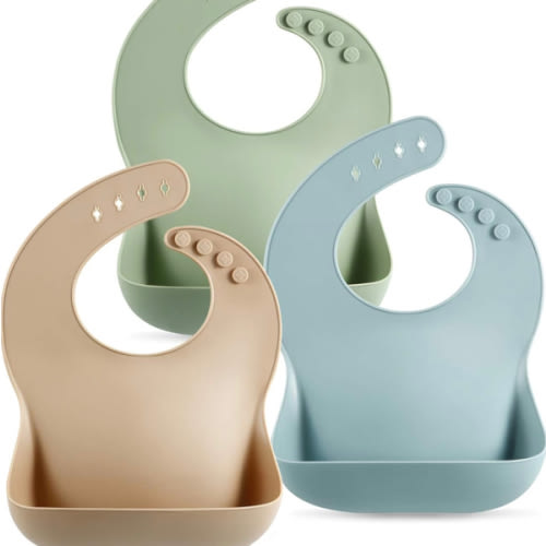 PandaEar Set of 3 Silicone Baby Bibs Waterproof, Soft, Unisex, 10-72 Months
