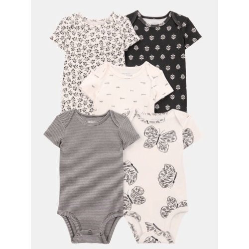 Baby Girl 5-Pack Striped Butterfly Short-Sleeve Cotton Bodysuits - Black/White | Carter's
