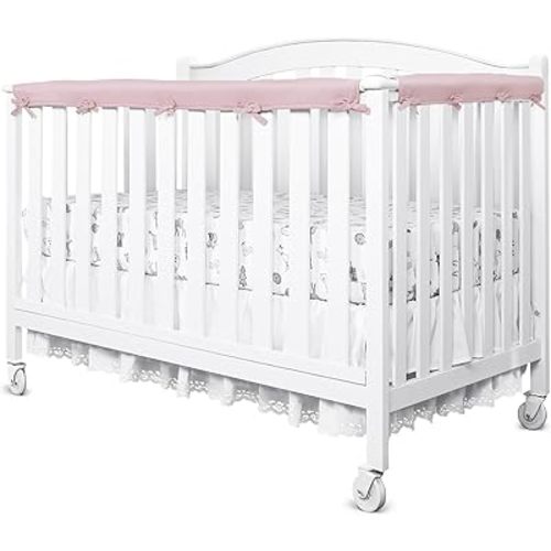 Pink/White Reversible Crib Rail Covers, Three-Layers of Thickened Material to Protect Baby's Teeth, Soft Anti-Collision Crib Teething Rail Cover, Strip Corner Baby Bed Chewing Guard Rail, 3-PCS