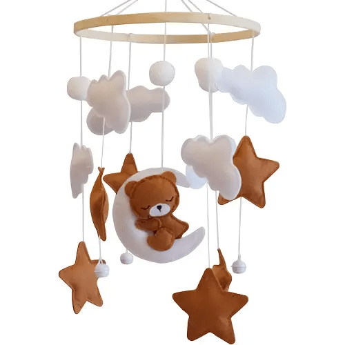 Baby Crib Mobile - Bear Mobile for Crib, Felt Cloud Nursery for Boys and Girls, Baby Bassinet Mobile Toy - Shower Set for Infant Bedroom Hanging Decoration