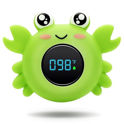 b&h Baby Bath Thermometer with LED Display, Newborn Water Temp Thermometer, Safety Water Sensor for Infants, Color-Coded Alerts, Tub Temperature Monitor, Cute Floating Bath Toy, Crab (Pink)
