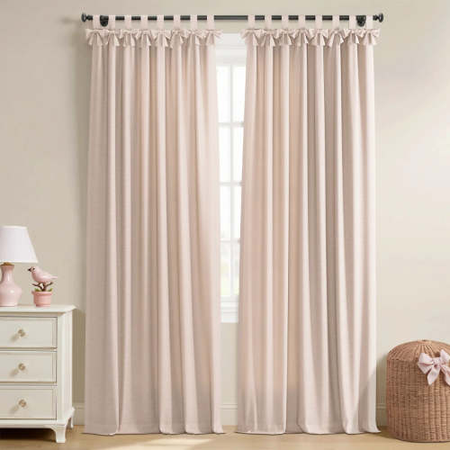 Jawara Linen Cotton Tie Top Bow Curtain- WHITE
