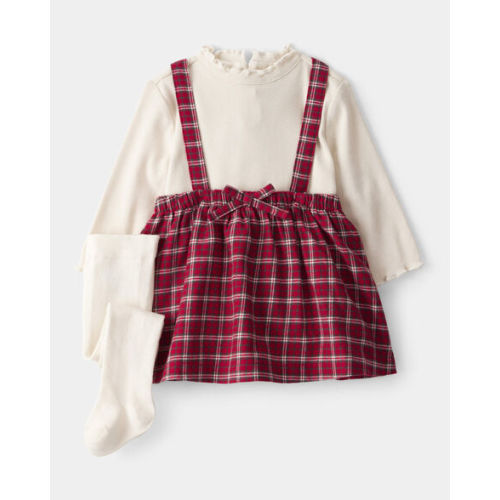 Baby Girl 3-Piece Plaid Print Tee, Skirt & Tight Set - Red - Carter's | Carter's