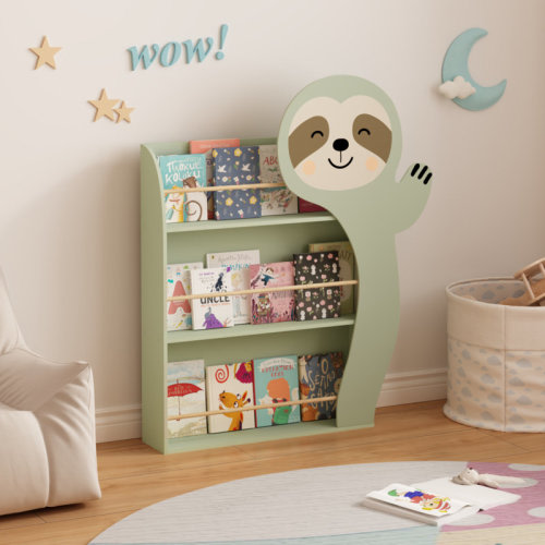 George Oliver Kids Sloth Bookshelf - 3-Tier Front Facing Book Display Rack, Wooden Toddler Book Storage Organizer for Nursery, Playroom, Bedroom, Anti-Tip, Safe & Sturdy | Wayfair