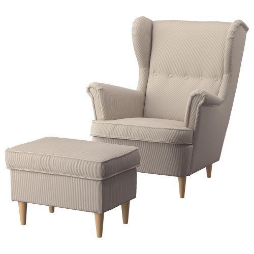 STRANDMON Armchair and ottoman - Kelinge beige