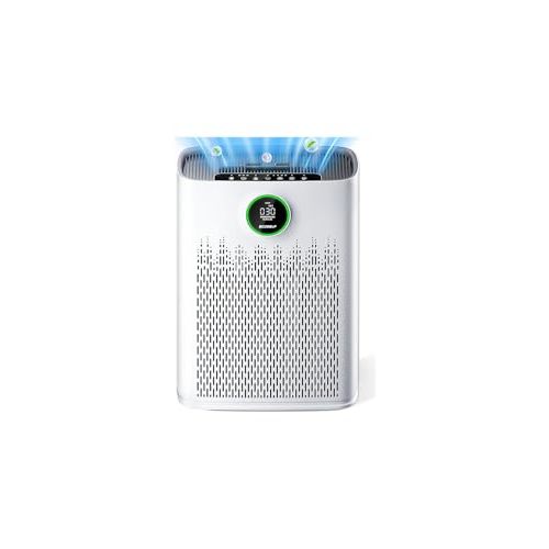 Air Purifiers for Home Large Room, Up to 2400 Ft² with True HEPA Filter | Smart Mode, PM2.5 Air Quality Display, 22dB Sleep Mode, Aromatherapy with 2X-Purification & 360°Air Outlet, HAP603, White