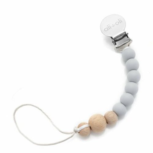 Silicone Pacifier Clip, Grey Wood