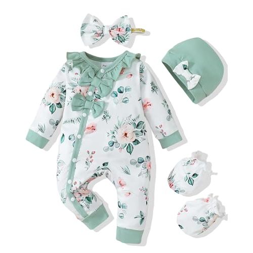 Mikrdoo Newborn Infant Baby Girl Clothes Fall Winter Outfits Long Sleeve Zipper Rompers with Headband