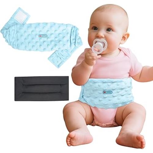Colic and Gas Relief for Newborns and Infants, Flaxseed Heated Tummy Wrap - Microwaveable Baby Heating Pad with Soothing Warmth, Natural Relief for Gas and Upset Stomach, Bule