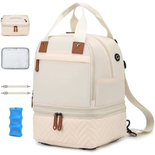Breast Pump Bag for Spectra S1/S2 - Spectra Pump Bag with Ice Pack & Waterproof Mat, Portable Breast Milk Cooler Case for Work, Travel and Family Use, Beige