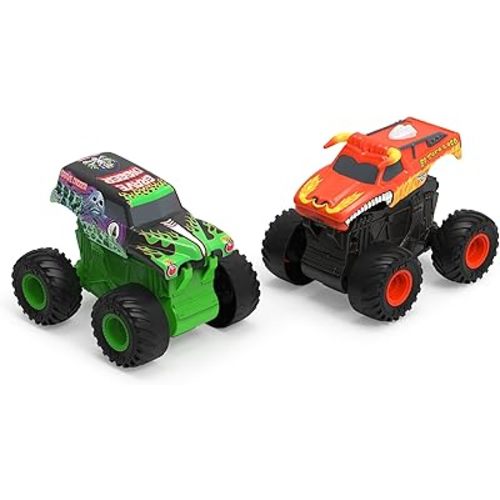 Monster Jam, 2-Pack Official Grave Digger and El Toro Loco Clip & Flip Monster Trucks, 1:43 Scale Kids Toys for Boys