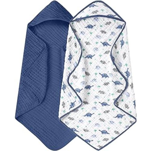 Looxii Baby Towels with Hood Baby Bath Towels for Newborn 2 Pack 100% Muslin Cotton Hooded Baby Towels 32 x 32 Inch Soft Absorbent Baby Bath Essentials