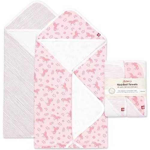 Zutano Hooded Baby Towels, Organic Cotton Baby Bath Towel, Ultra Soft and Absorbent Baby Towel for Newborn and Infant | Girl, Boy, and Unisex Towel Set, Unicorn Meadows, 2-Pack
