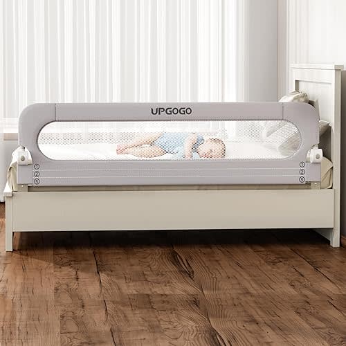 UPGOGO Folding Bed Rail for Toddlers,Baby Bed Rail Guard with Reinforced Anchor Safety System,Fit Bunk,Full Size,Queen,King,Twin(Grey,71"x23.6")