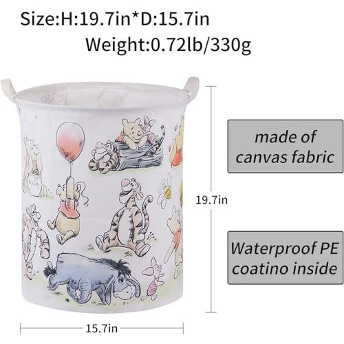 Winnie Storage Basket, Nursery Large Hamper Canvas Laundry Basket Foldable With Waterproof Pe Coating,For Kids Boys And Girls, Bathroom, Bedroom, Clothes,Toy Bin - Rice White