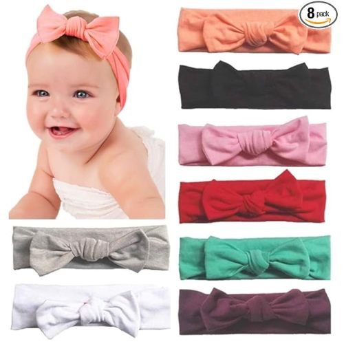 Baby Headbands Cotton Knotted, Girl's Rabbit Ear Hairbands for Newborn,Toddler 8-Pack (Multicoloured, one size)