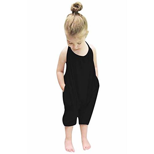 Lindanina Baby Backless Strap Slouch Jumpsuit for Toddler Girls Cute Harem Halter Romper Pants with Pockets